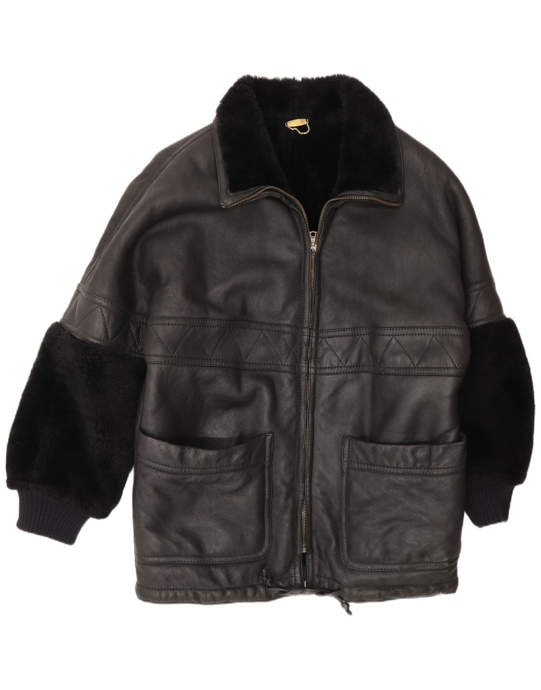 Vintage Herren Shearling Jacke UK 44 2XL Schwarz Shearling