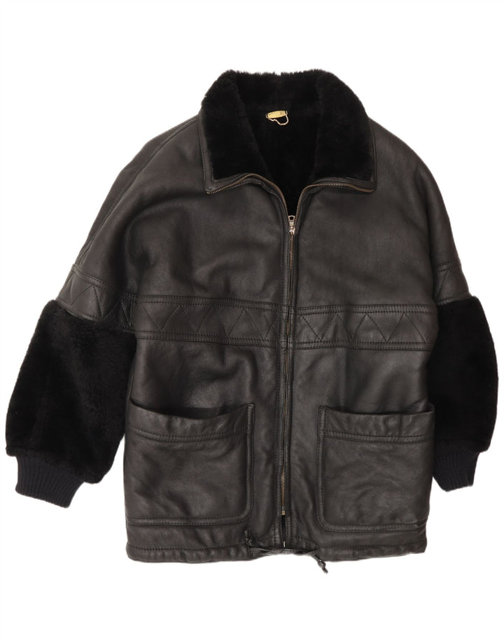 Vintage Herren Shearling Jacke UK 44 2XL Schwarz Shearling