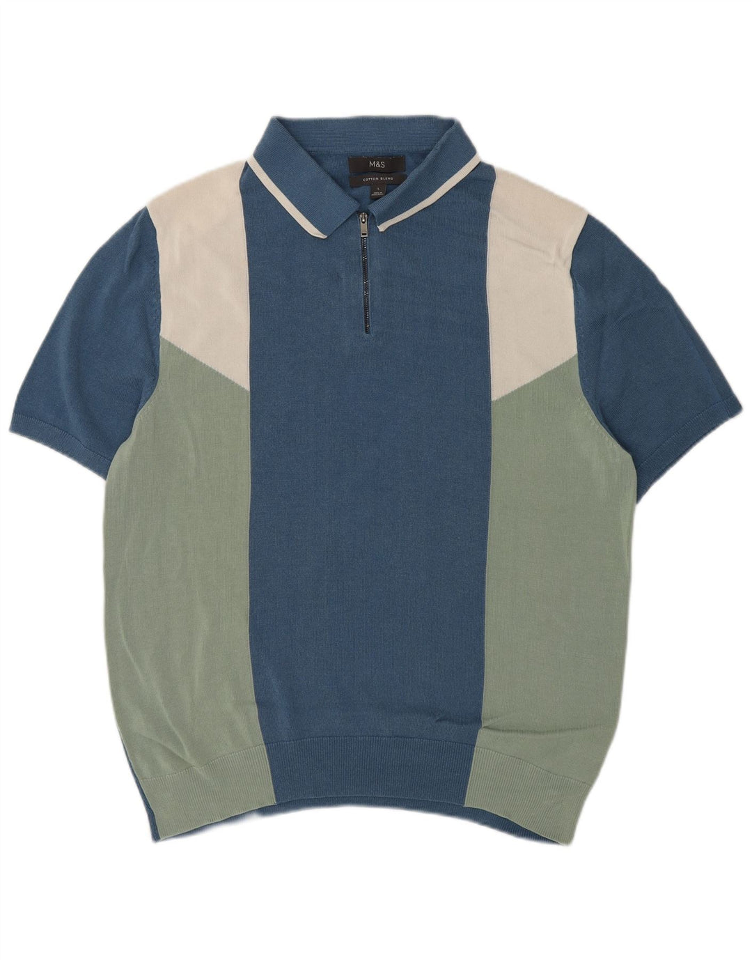 Marks & Spencer Herren-Pullover mit Polokragen, Größe L, Blau, Farbblock