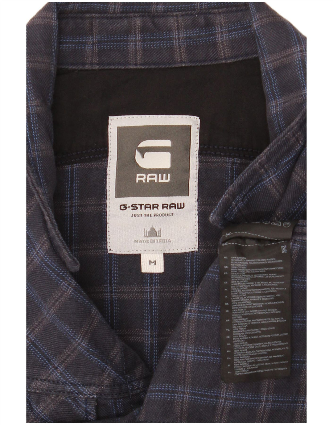 G-Star Herren-Flanellhemd, mittelblau, kariert, Baumwolle