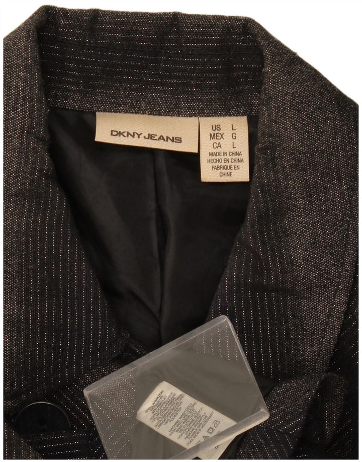 Dkny Damen-Blazer, zweireihig, Gr. 46, groß, graues Chevron-Acryl