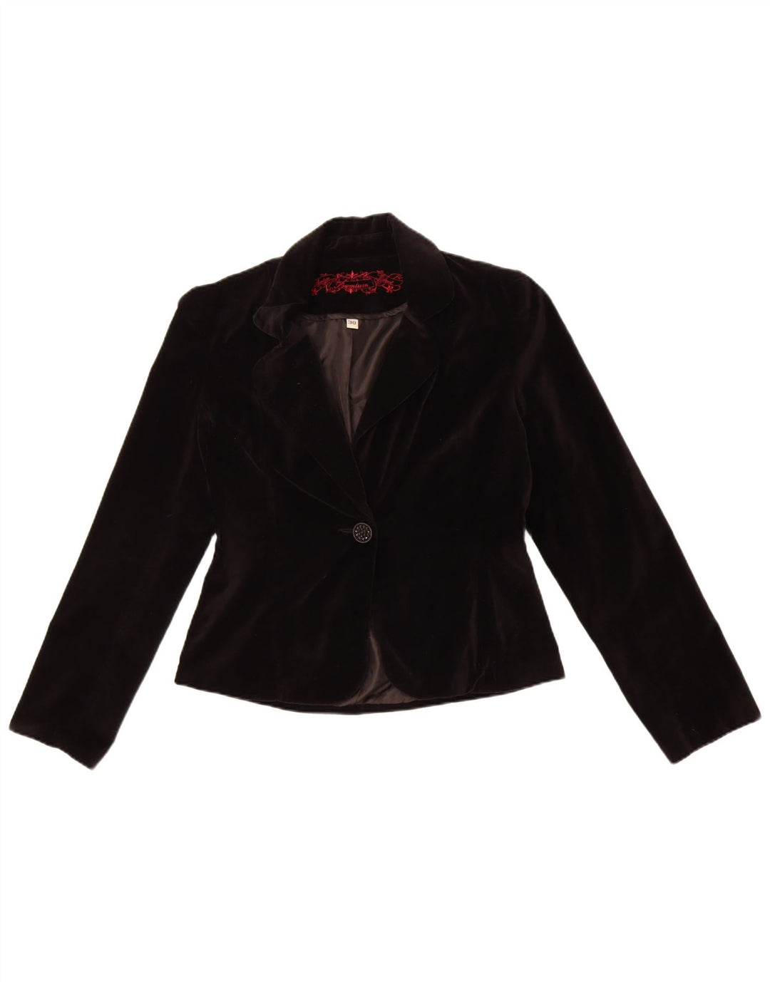 AMISU Damen 1-Knopf-Samt-Blazer-Jacke, EU 38, mittelschwarze Baumwolle