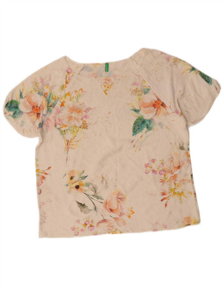 BENETTON Damen T-Shirt Top UK 16 Large Off White Floral