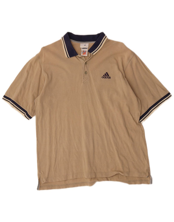 Adidas Herren Rugby-Poloshirt UK 40/42 Mittelbeige gestreifte Baumwolle