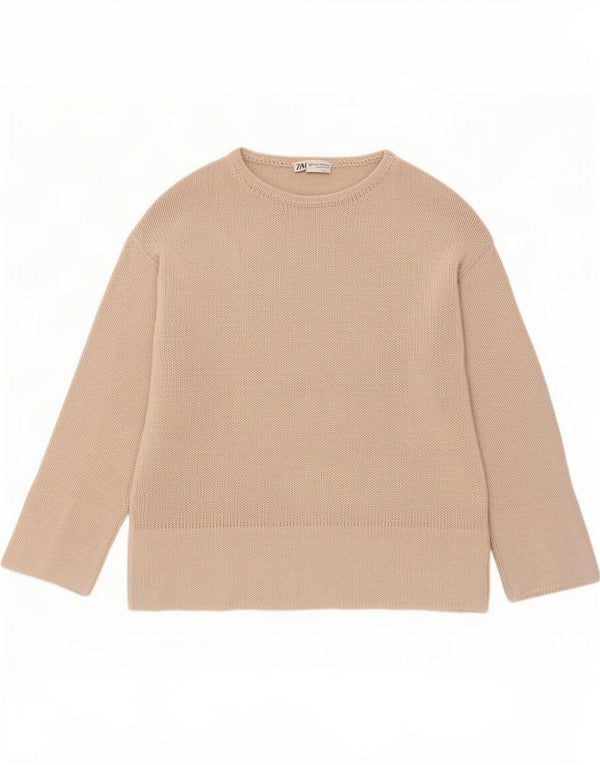Zara Damen Durchsichtiger Pullover mit U-Boot-Ausschnitt UK 14 Medium Beige