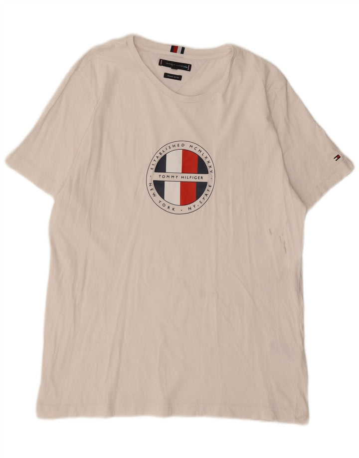 Tommy Hilfiger Herren-T-Shirt mit Grafik, Größe L, aus weißer Baumwolle