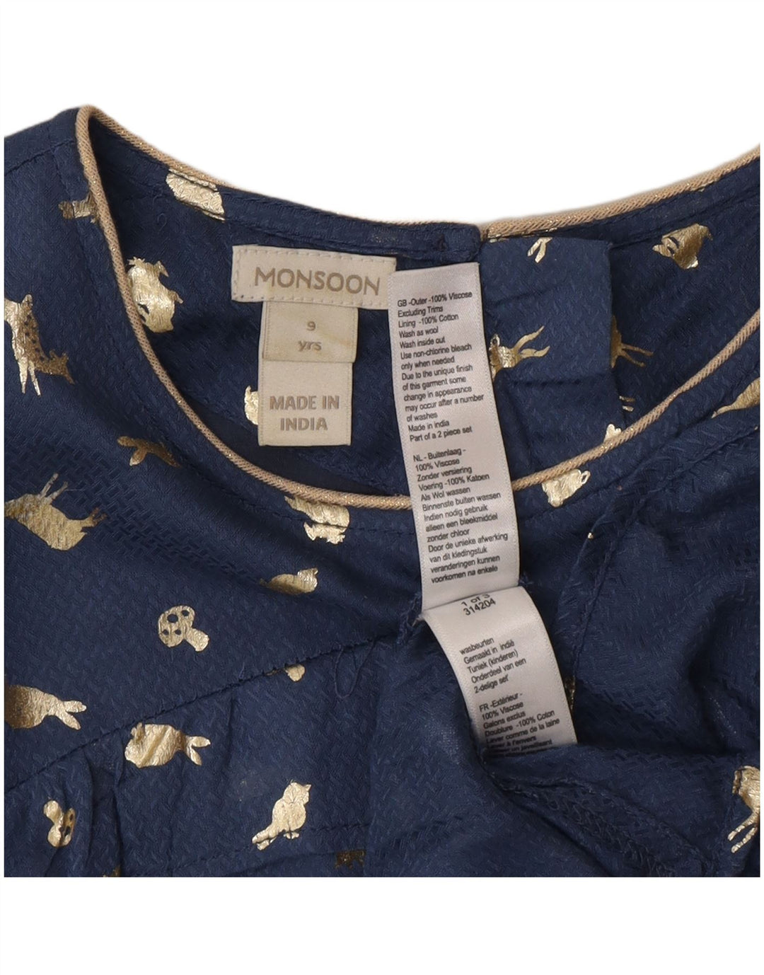 Mossimo Mädchen-Kleid mit abstraktem Muster, langärmelig, A-Linie, 8–9 Jahre, Marineblau