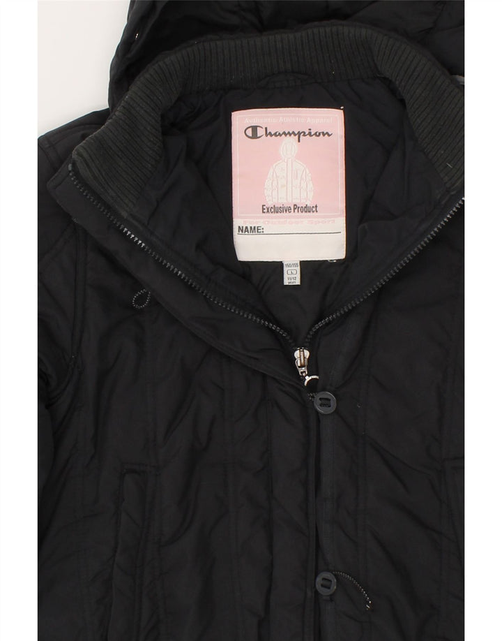 CHAMPION Girls Padded Jacket 11-12 Years Large Black Polyester | Vintage Champion | Thrift | Second-Hand Champion | Used Clothing | Messina Hembry 