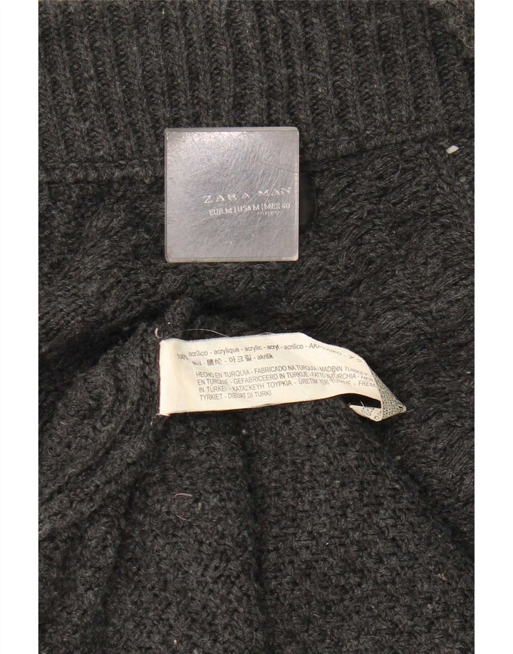 Zara Herren Longline Open Cardigan Pullover Mittelgraues Acryl