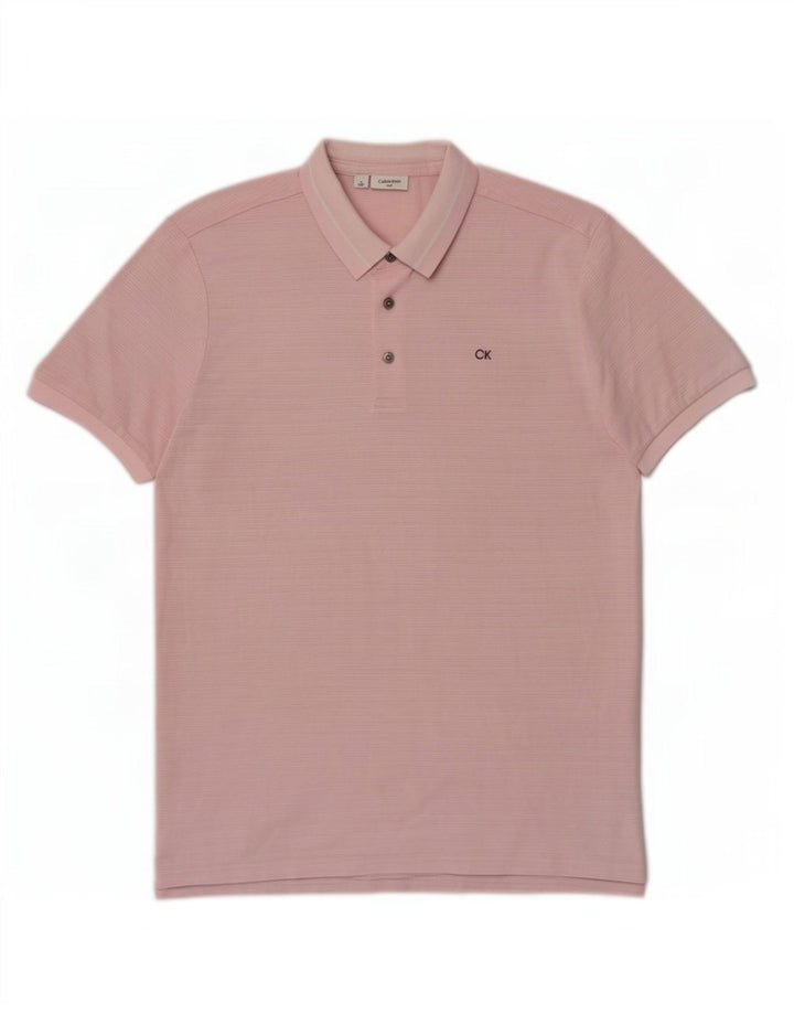 Calvin Klein Herren-Poloshirt aus mittelrosa Nadelstreifen-Polyester