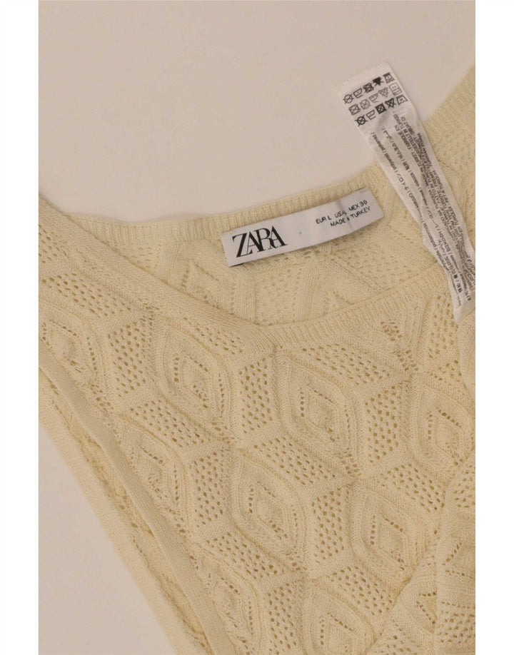 Zara Damen Strickweste Top UK 14 Large Beige Polyamid
