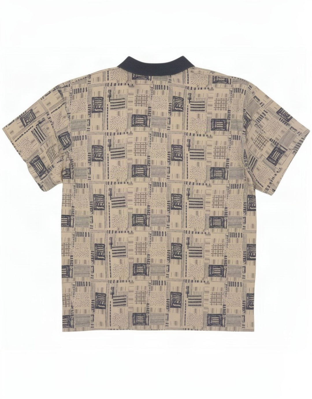 Vintage Herren Kurzarm Pullover Shirt XL Beige Patchwork Viskose