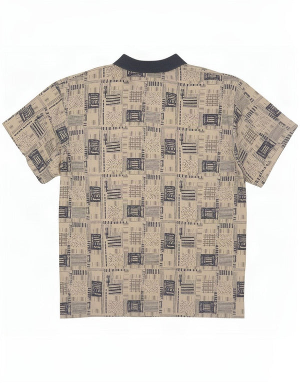 Vintage Herren Kurzarm Pullover Shirt XL Beige Patchwork Viskose