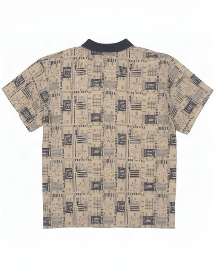 Vintage Herren Kurzarm Pullover Shirt XL Beige Patchwork Viskose
