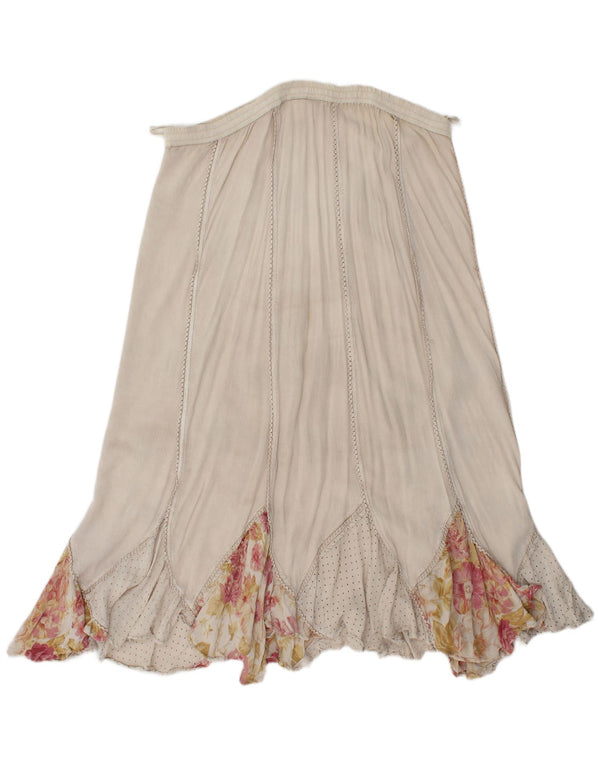 Vintage Damen Gypsy Rock XL W38 Beige Blumen Viskose