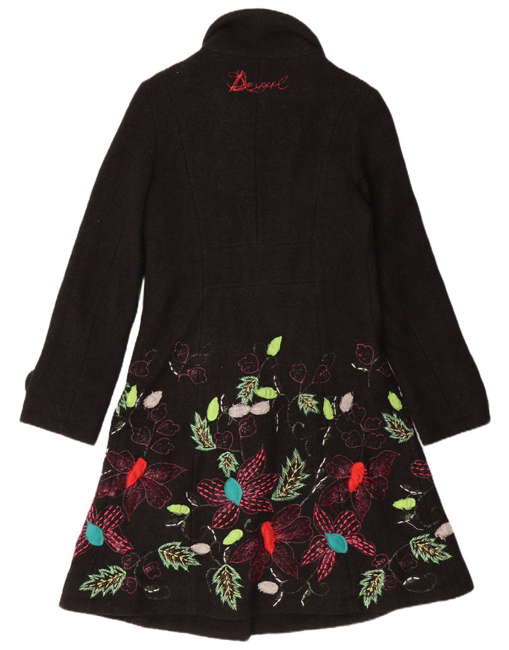 DESIGUAL Damenmantel UK 10 Small Schwarz Floral Viskose Bohemian