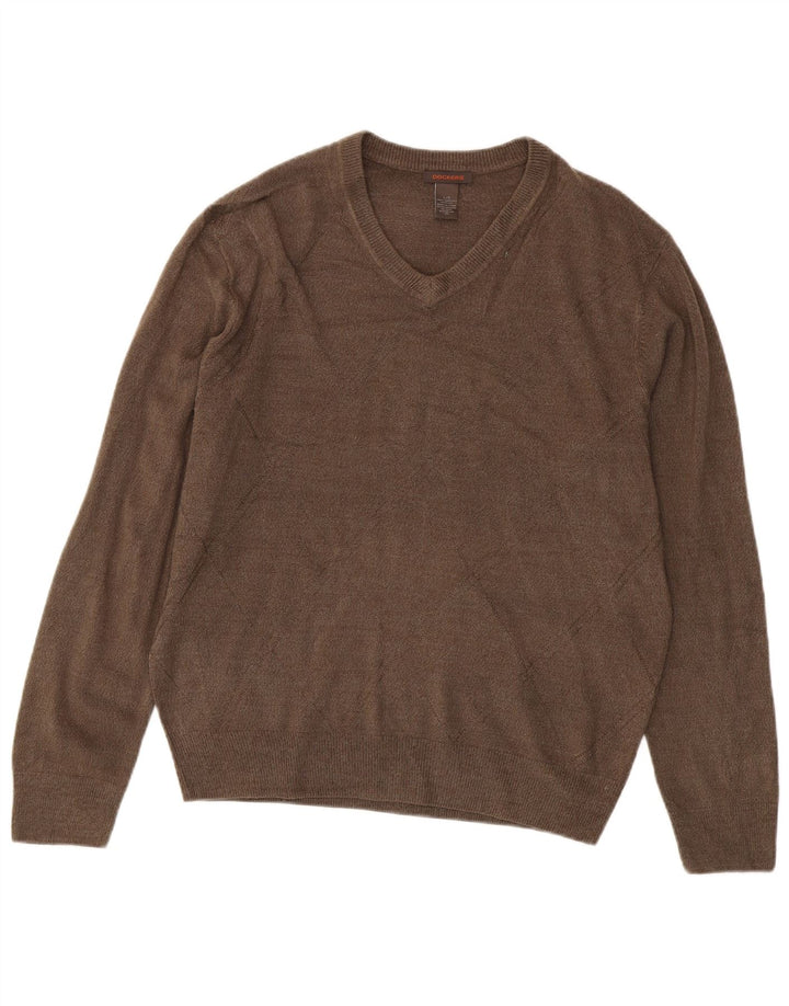 Dockers Herren-Pullover mit V-Ausschnitt, großes braunes Acryl