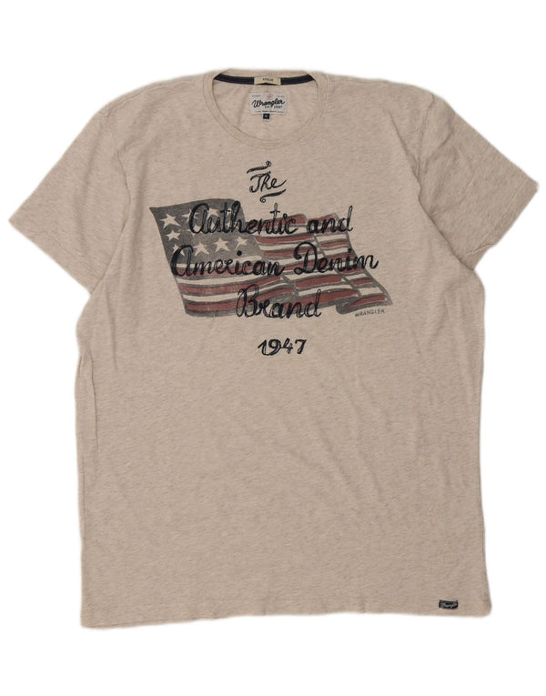 Wrangler Mens Regular Graphic T-Shirt Top XL Beige gesprenkelte Baumwolle