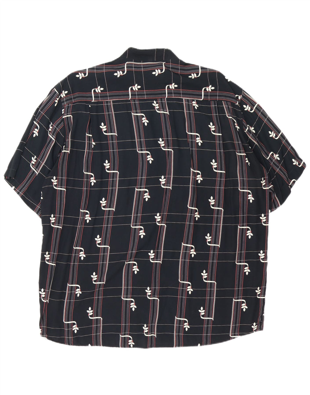 Vintage Herren Kurzarmhemd Große schwarze geometrische Viskose