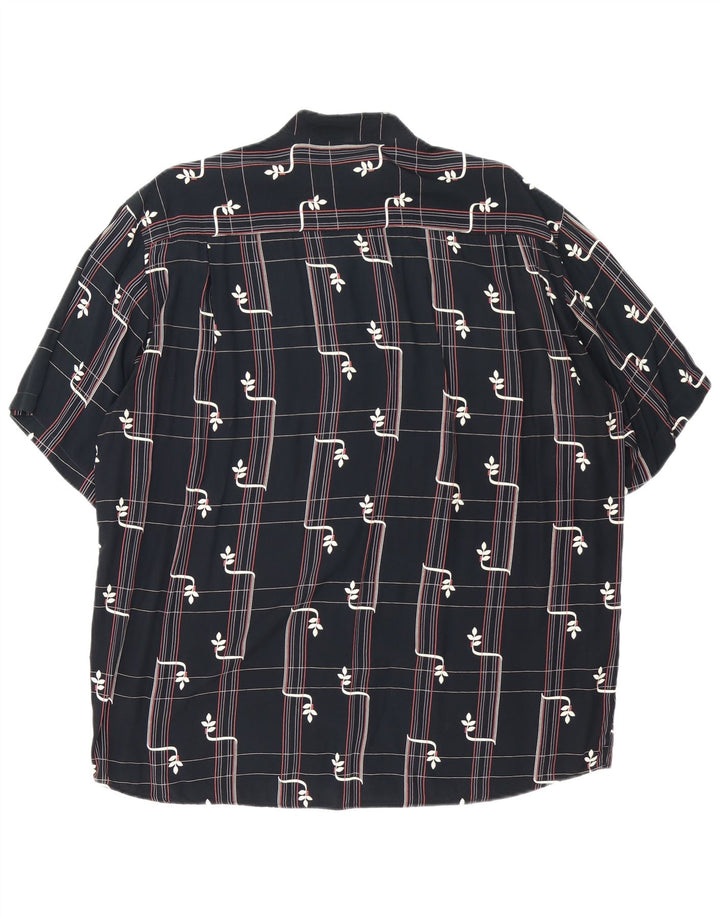 Vintage Herren Kurzarmhemd Große schwarze geometrische Viskose