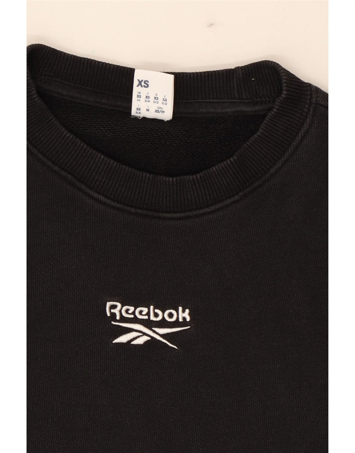 REEBOK Womens Oversized Sweatshirt Jumper UK 4/6 XS Black Cotton Vintage Reebok and Second-Hand Reebok from Messina Hembry 