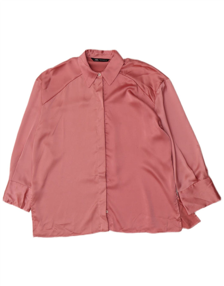 Zara Damen-Oversize-Hemdbluse, UK 14, Mittelrosa, Polyester