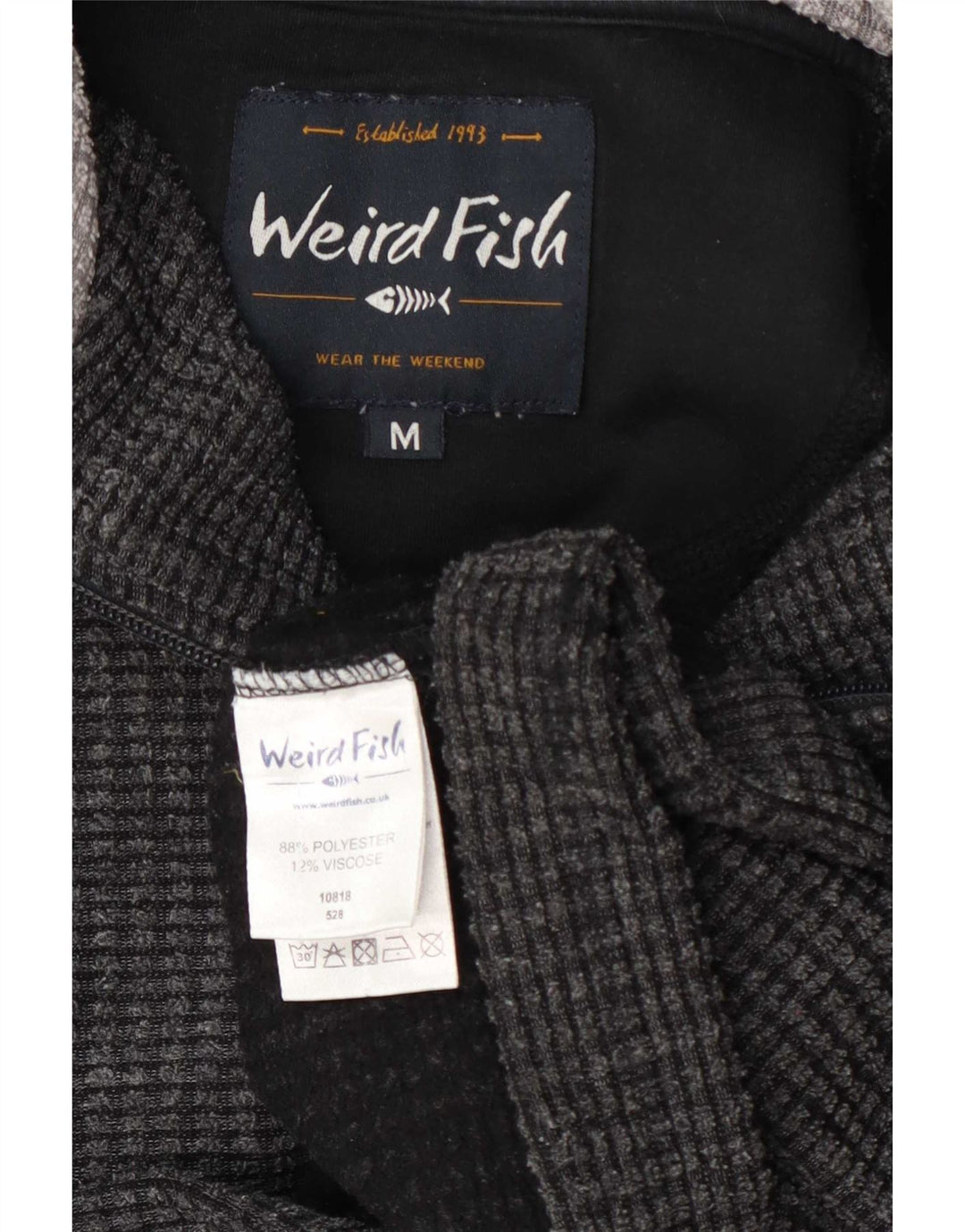 Weird Fish Herren-Fleecepullover mit Reißverschluss am Hals, mittelgraues Farbblock-Polyester