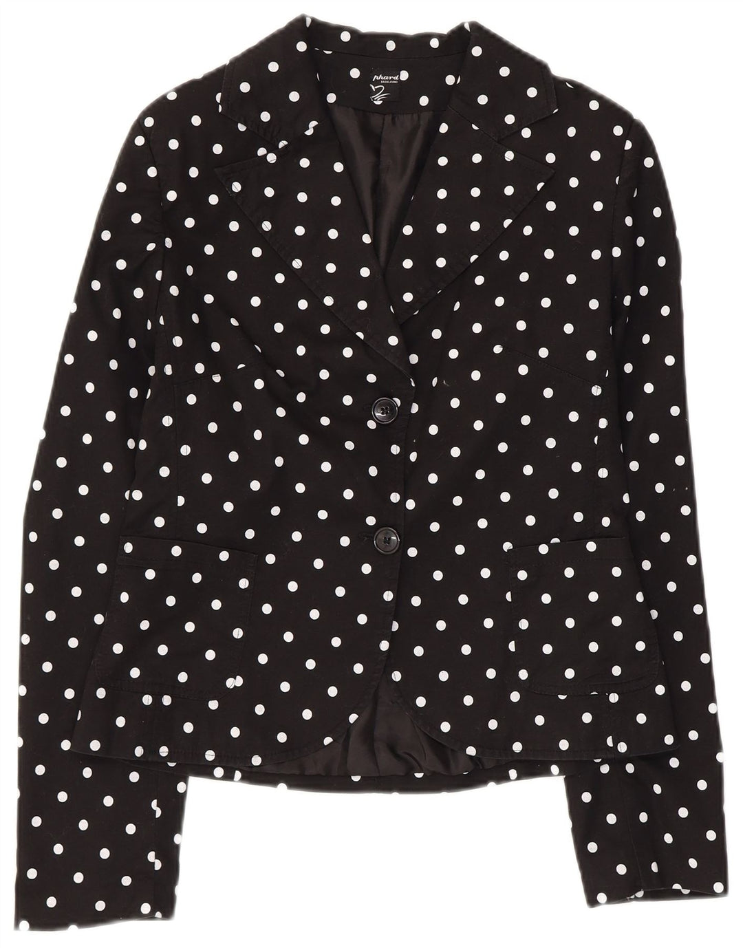 Phard Damen-Blazerjacke mit 2 Knöpfen, UK 12, mittelschwarz, gepunktet, Baumwolle