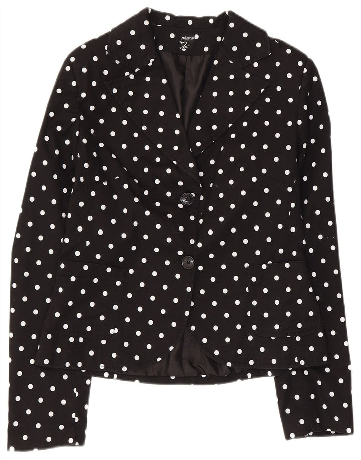 Phard Damen-Blazerjacke mit 2 Knöpfen, UK 12, mittelschwarz, gepunktet, Baumwolle