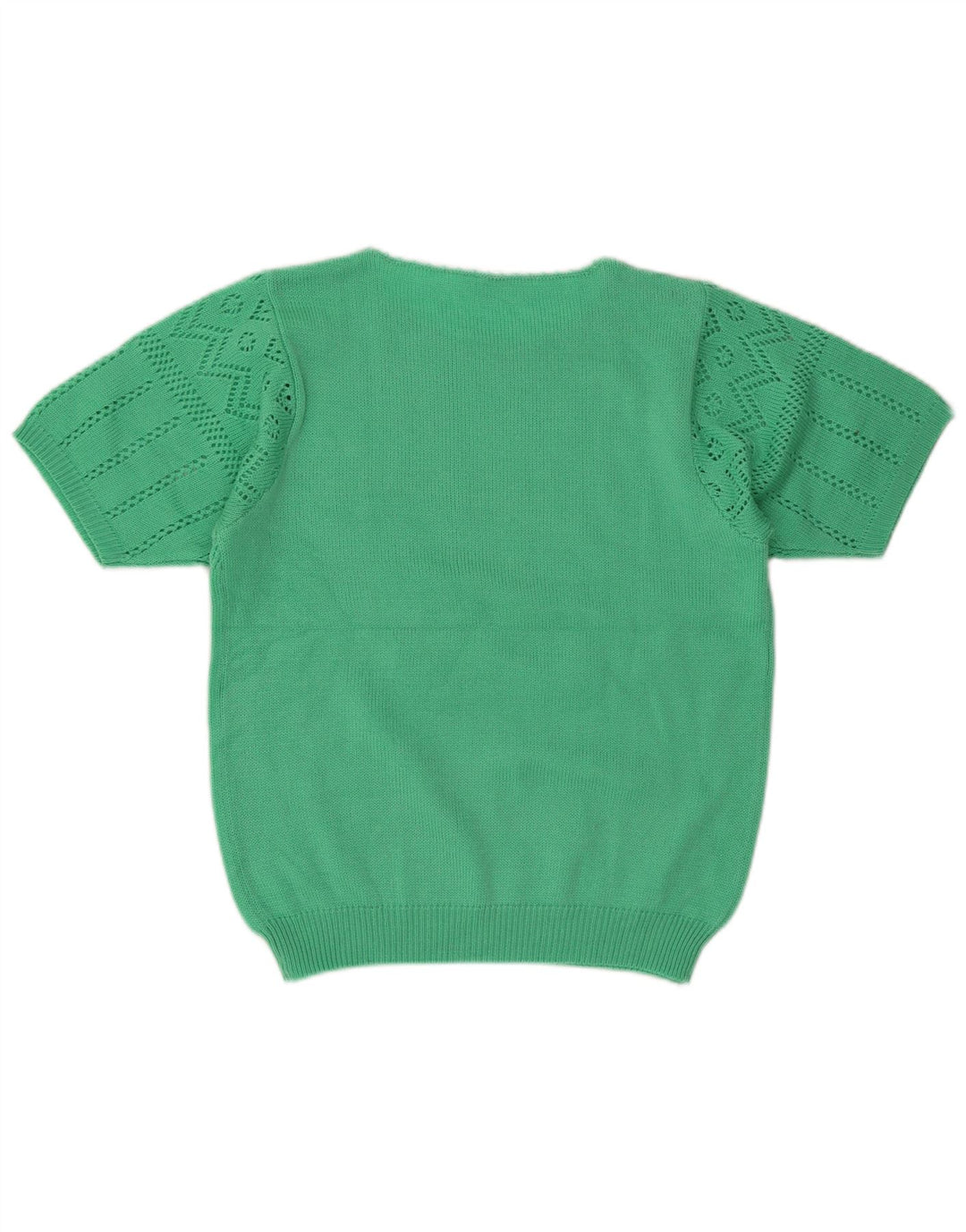 Vintage Damen Kurzärmeliger Pullover mit Rundhalsausschnitt EU 38 Mittelgrün