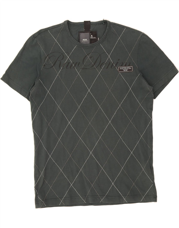 G-STAR Herren-Grafik-T-Shirt-Oberteil, große graue Argyle-/Diamant-Baumwolle