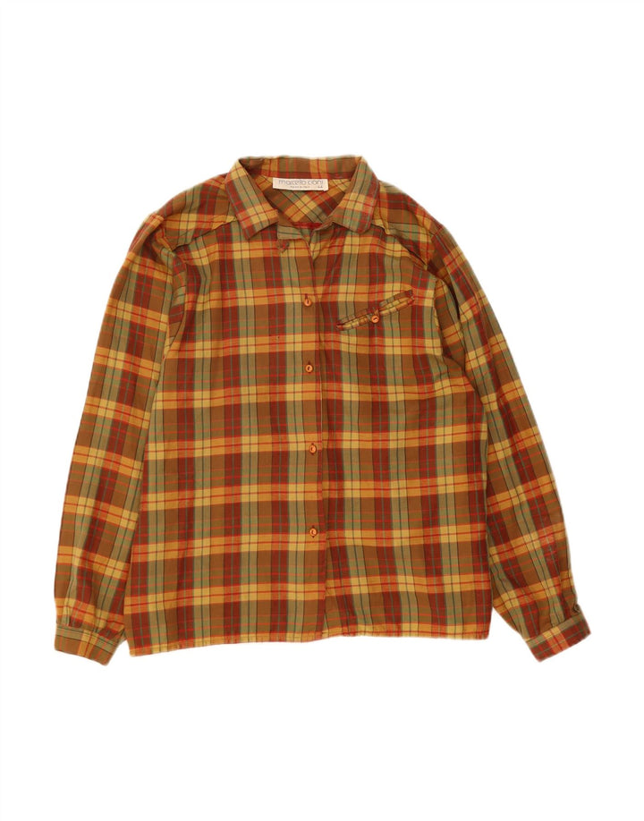 MARCELLO CIONI Womens Flannel Shirt IT 44 Medium Khaki Plaid Cotton