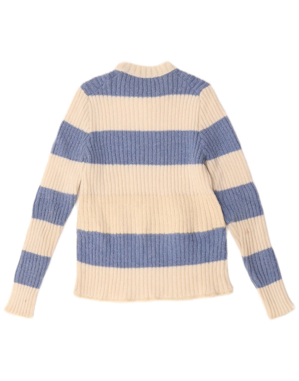 Vintage Damen Rundhalspullover Pullover UK 12 Medium Off White gestreift