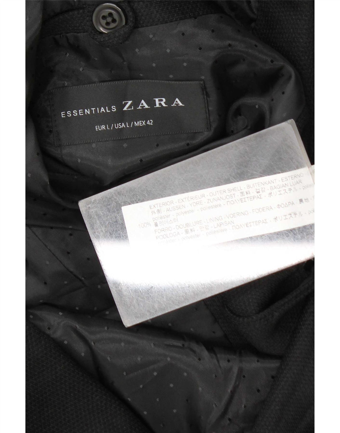 Zara Herren-Blazer mit 2 Knöpfen, UK 40, Größe L, Schwarz, Polyester