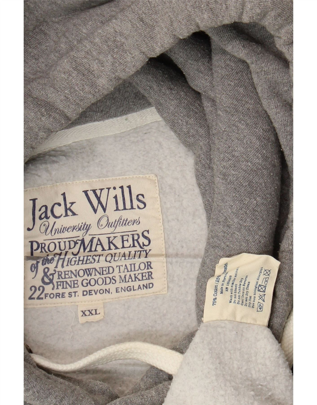Jack Wills Herren-Kapuzenpullover mit Grafik, 2XL, graue Baumwolle