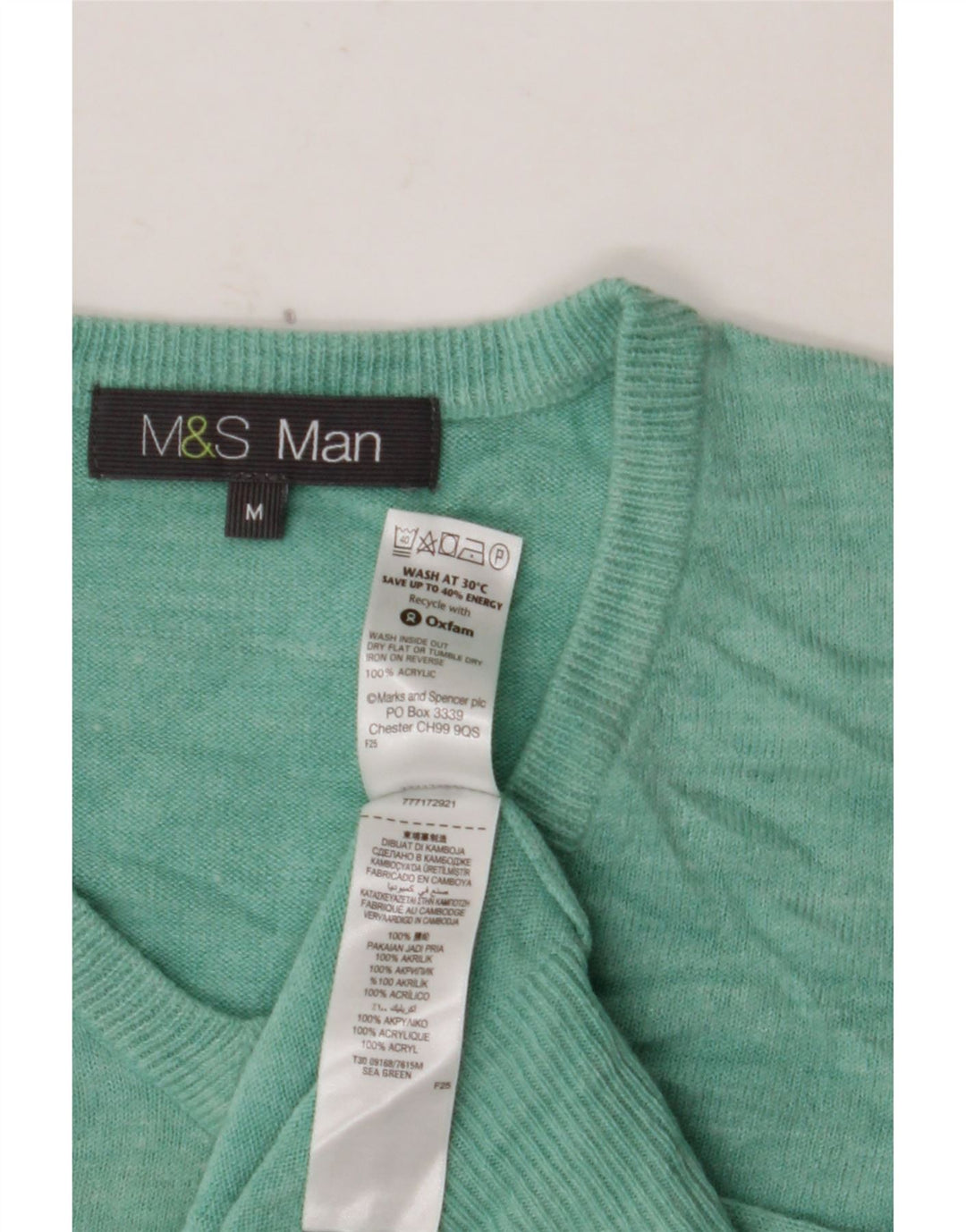 MARKS & SPENCER Herren-Pullover mit V-Ausschnitt, Mittelgrünes Acryl