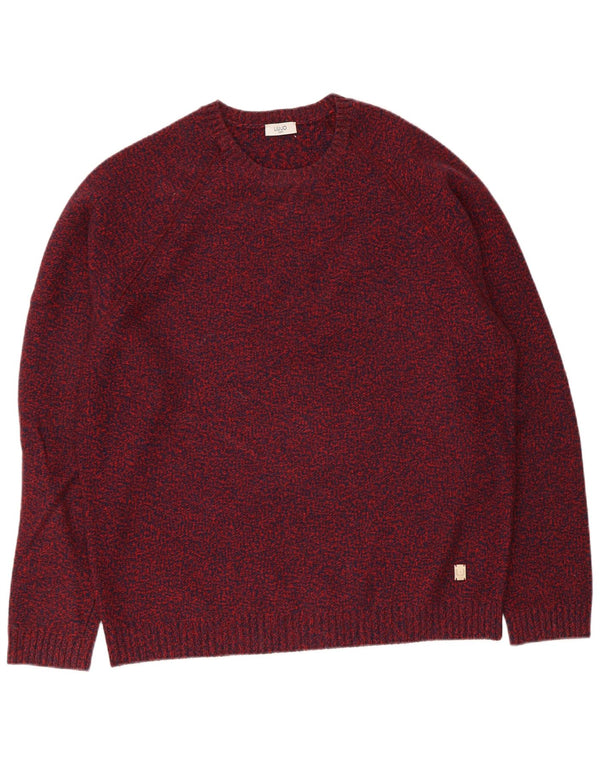Liu Jo Herren-Pullover mit Rundhalsausschnitt, XL, Burgunderrot gefleckte Schurwolle