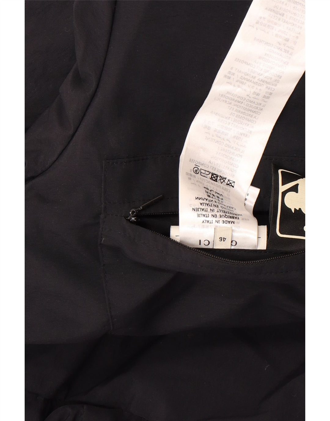 Gucci Herren-gepolsterter Mantel mit grafischer Kapuze, IT 46, großes, schwarzes Polyamid