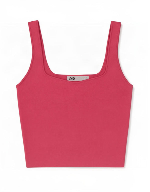 Zara Damen Crop Cami Top UK 8 Small Rosa Polyester