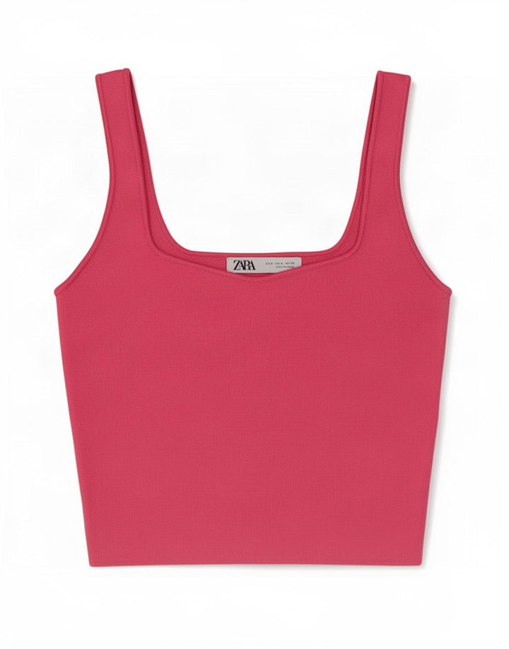 Zara Damen Crop Cami Top UK 8 Small Rosa Polyester