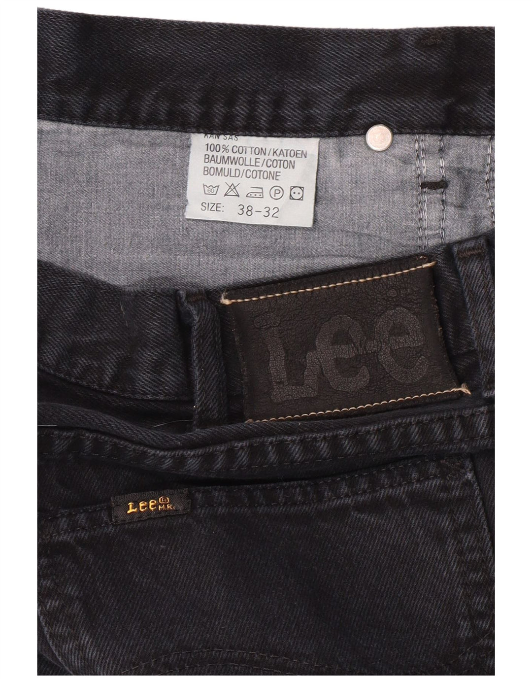 LEE Herren Kansas Straight Jeans W38 L32 Schwarze Baumwolle