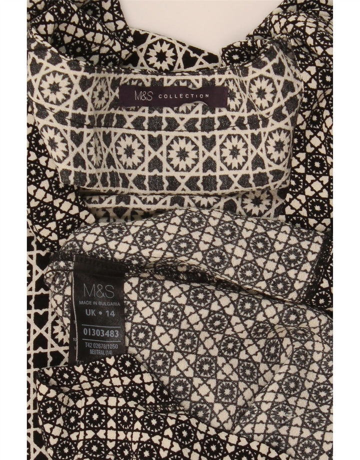 MARKS & SPENCER Damen Etuikleid UK 14 Große schwarze geometrische Viskose