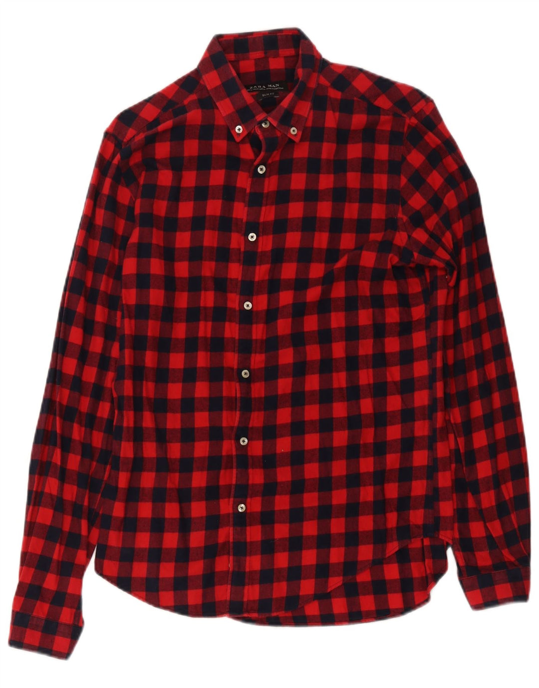 Zara Herren-Flanellhemd mit schmaler Passform, mittelrotes Gingham-Muster