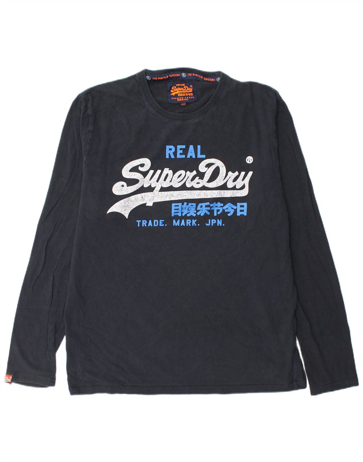 SUPERDRY Herren-Grafik-Oberteil, langärmlig, 2XL, Marineblau, Baumwolle