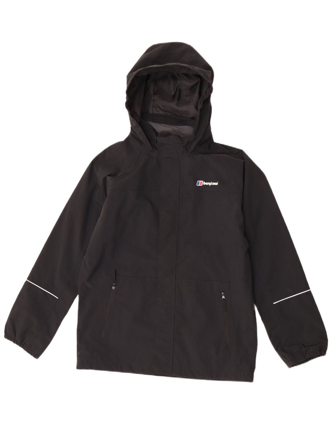 Berghaus Jungen-Regenjacke mit Kapuze, 12–13 Jahre, schwarzes Polyamid