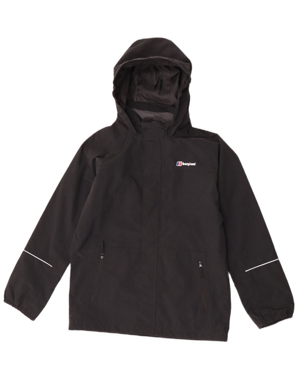 Berghaus Jungen-Regenjacke mit Kapuze, 12–13 Jahre, schwarzes Polyamid