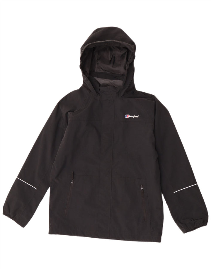 Berghaus Jungen-Regenjacke mit Kapuze, 12–13 Jahre, schwarzes Polyamid