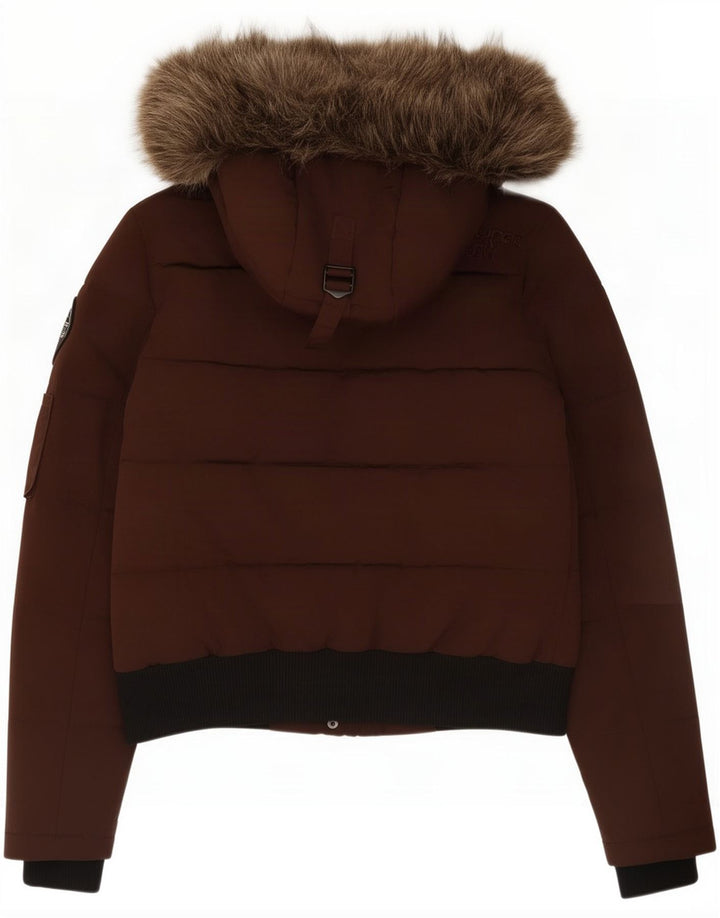 Superdry Wattierte Jacke mit Kapuze für Damen UK 12 Mittelbraun Farbblock