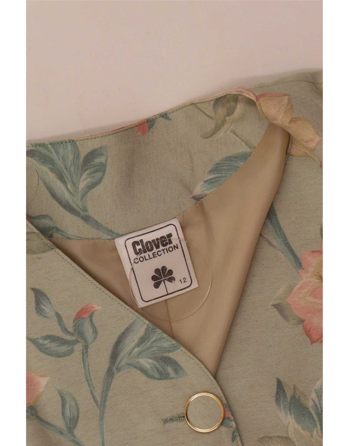 Clover Damen-Blazer, kurzärmelig, 3 Knöpfe, Gr. 12, mittelgrün, geblümt