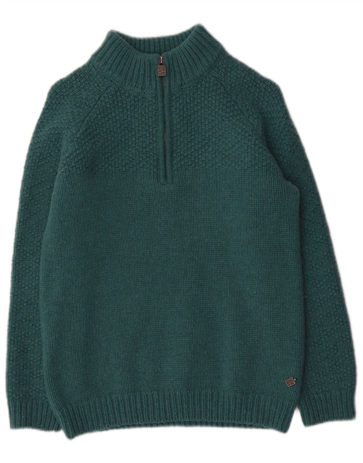 Weird Fish Damen-Pullover mit Reißverschluss am Hals, Gr. 10, Größe S, grüne Wolle